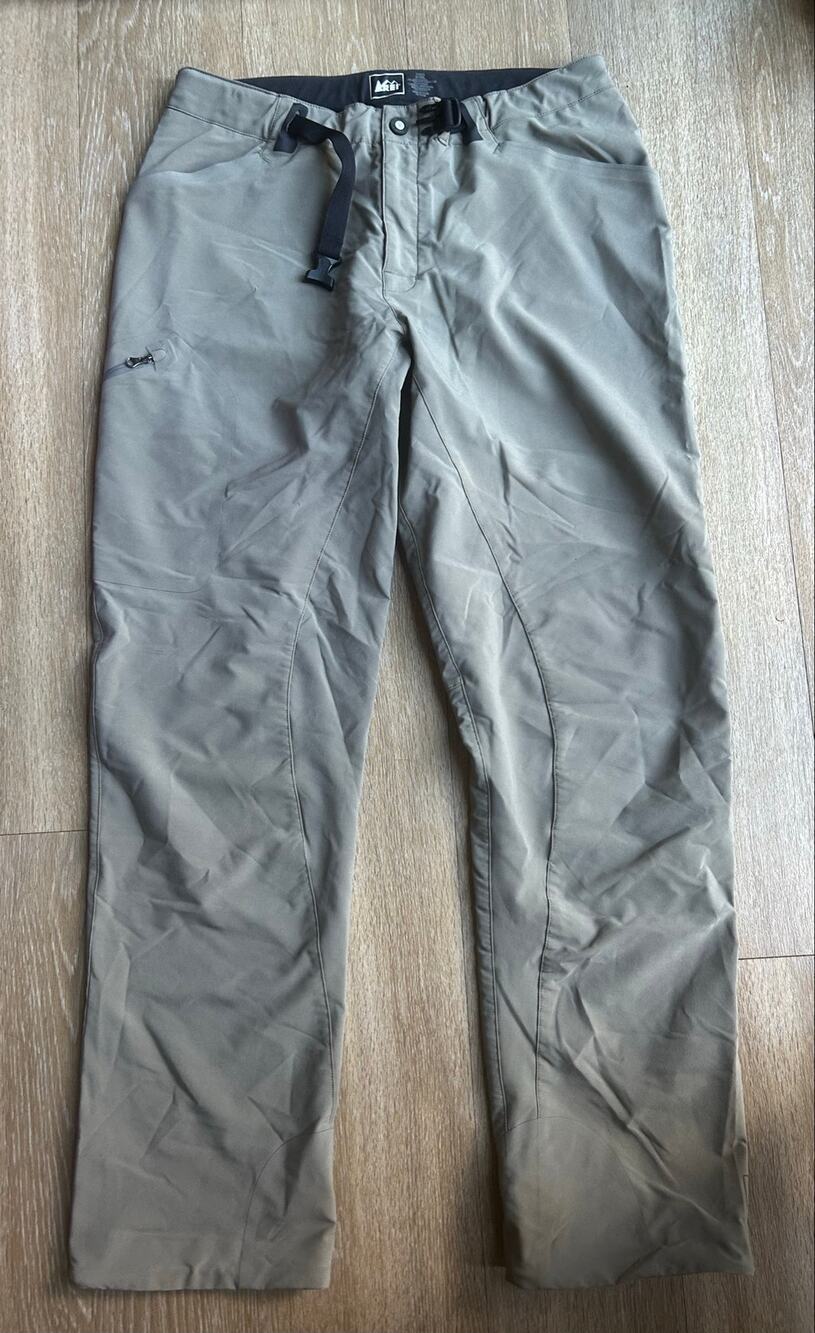 REI Co-op Mens Hiking Pants Integrated Web Belt Gray Technical Outdoor Cargo